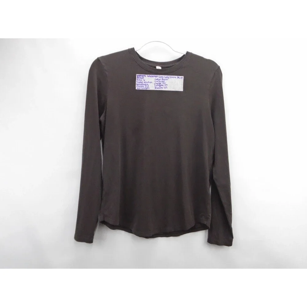 Lululemon Love Long Sleeve T Shirt Size 6 Women’s Breathable Hip Length Brown - Picture 1 of 6